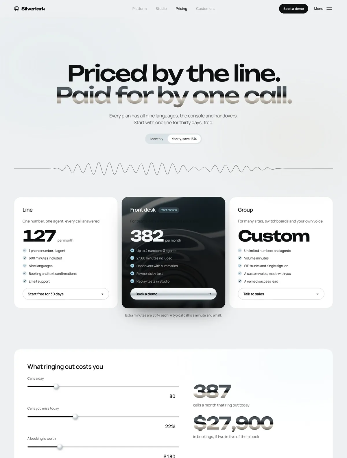 Silverlark, Pricing page
