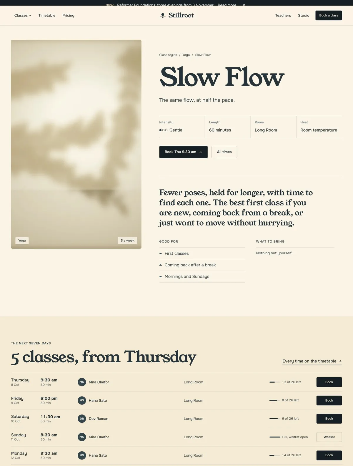 Stillroot, Class detail page