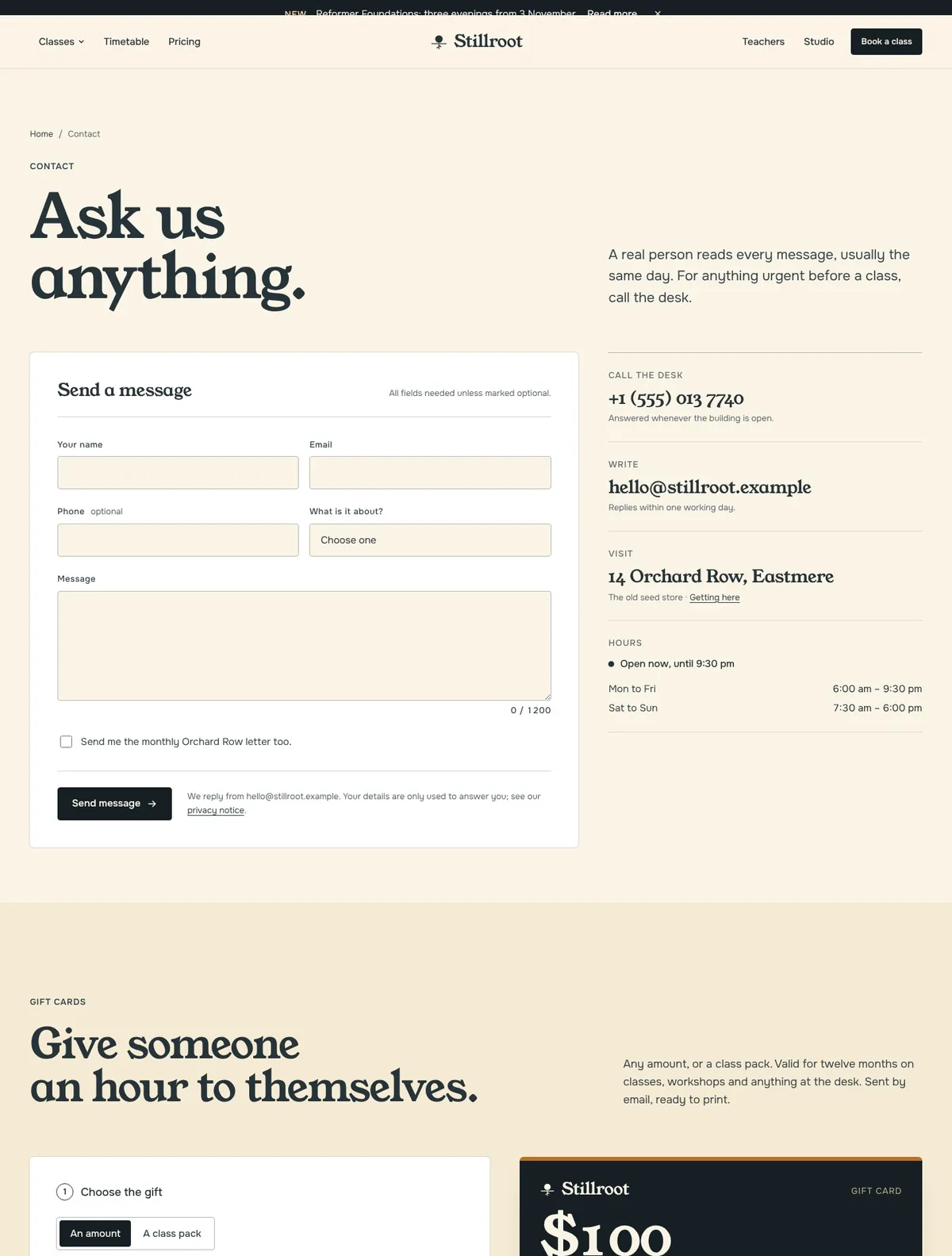 Stillroot, Contact page