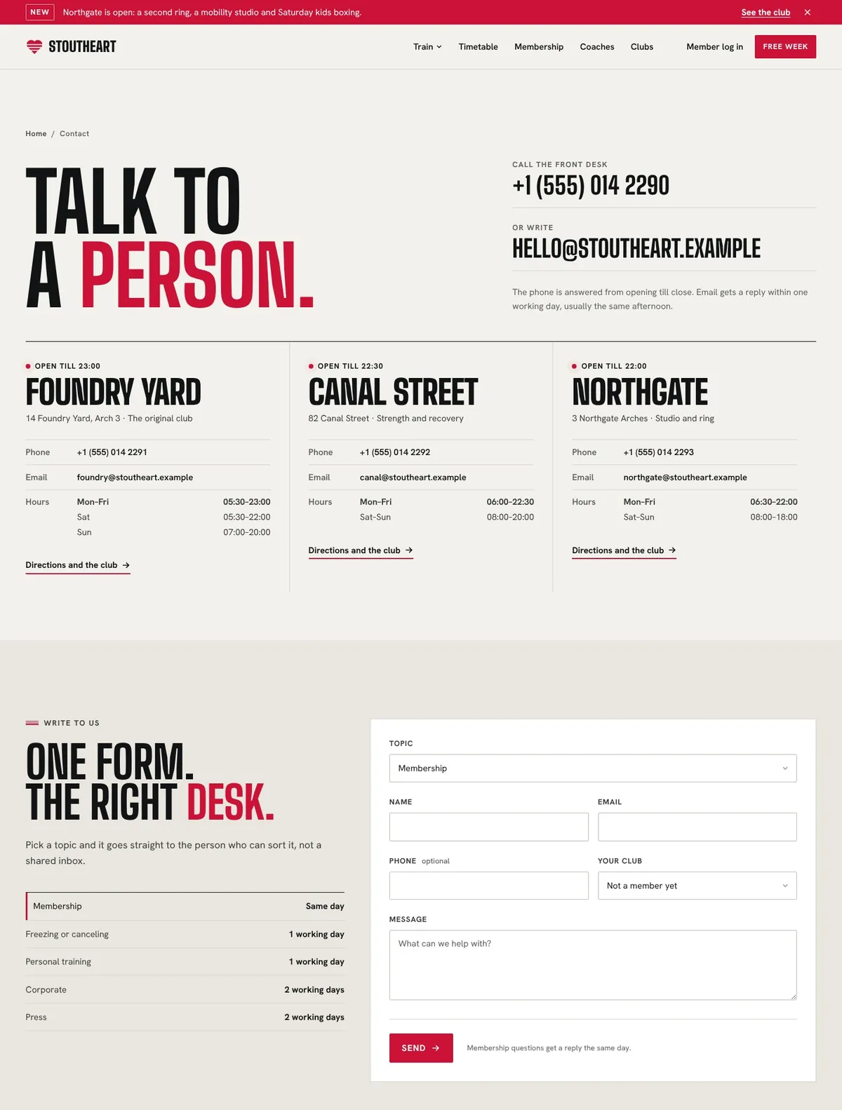 Stoutheart, Contact page