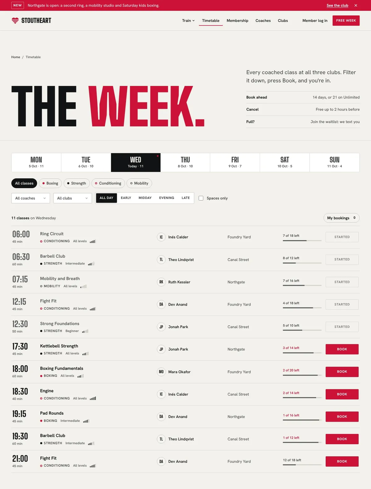Stoutheart, Timetable page
