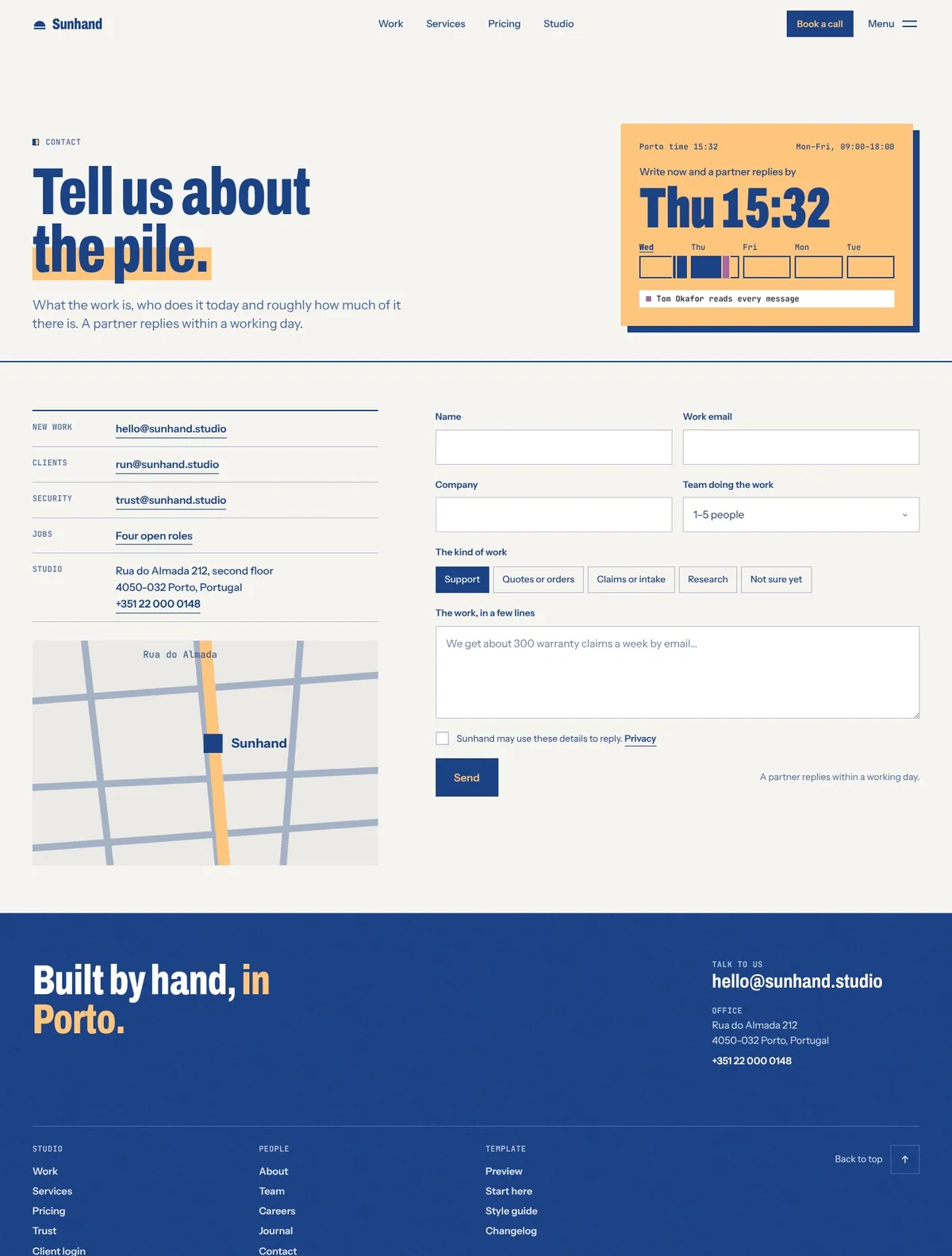 Sunhand, Contact page
