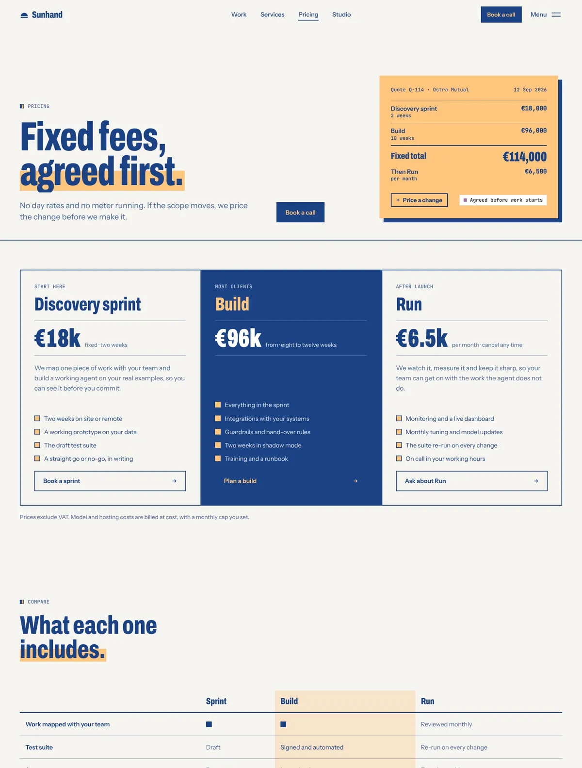 Sunhand, Pricing page