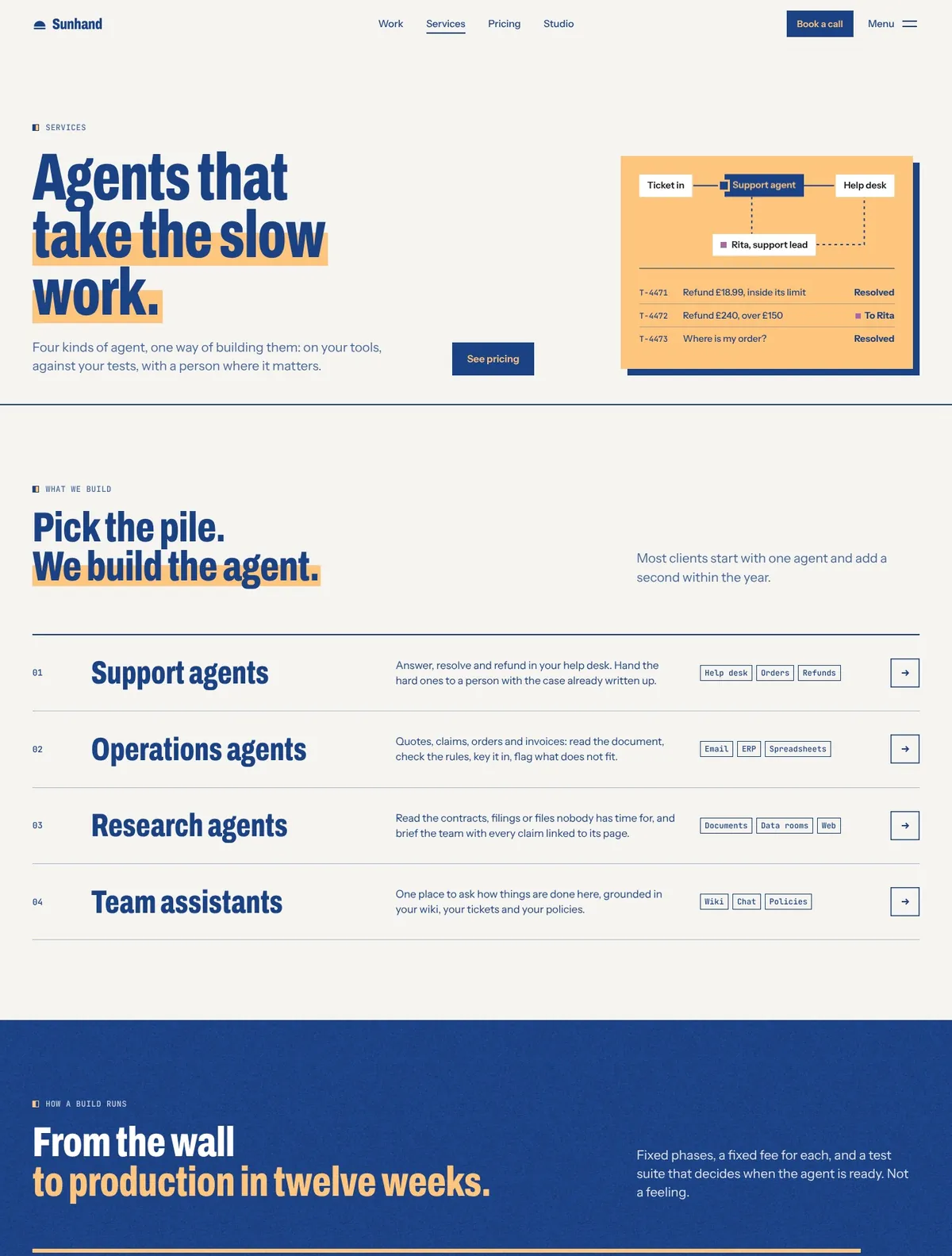 Sunhand, Services page