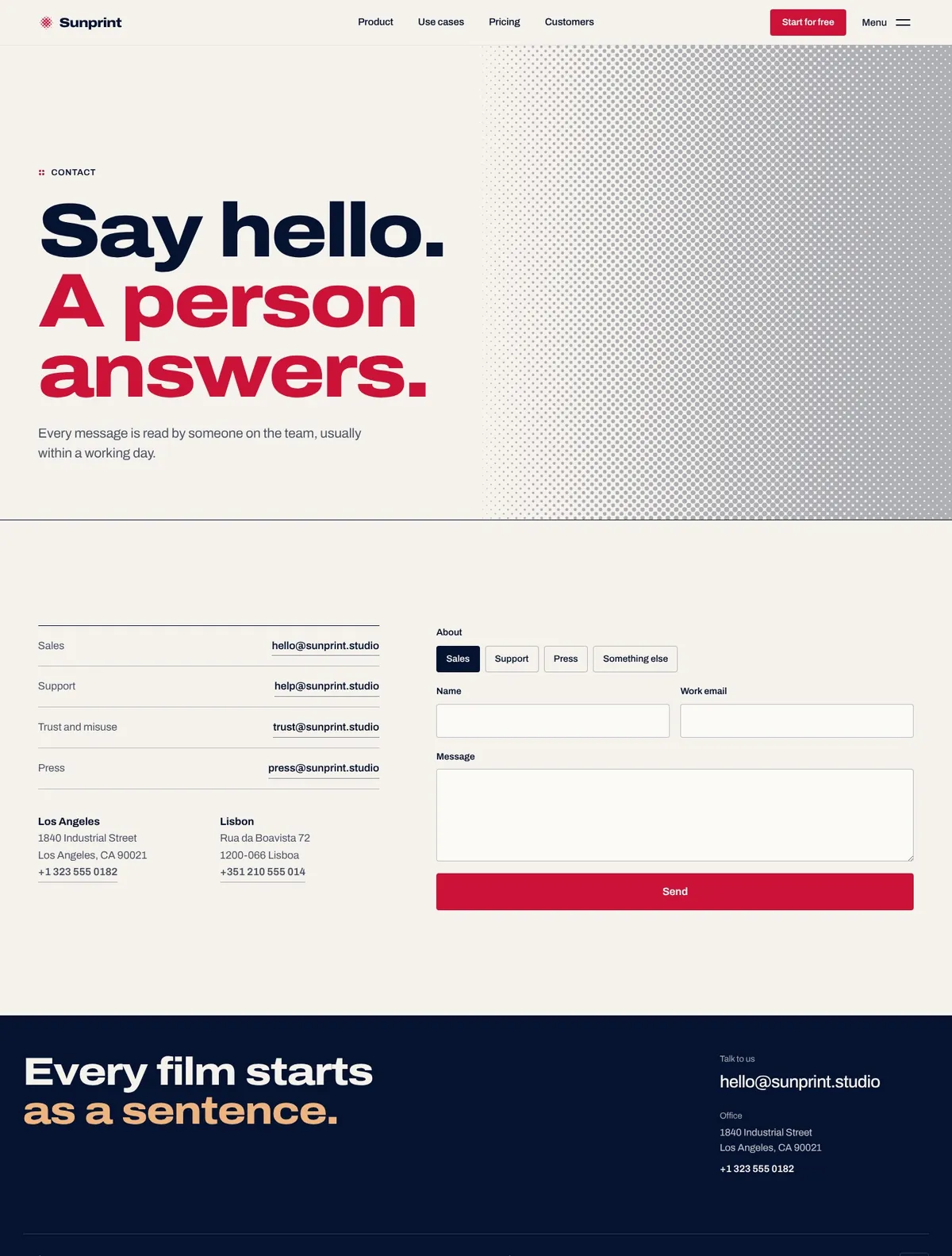 Sunprint, Contact page