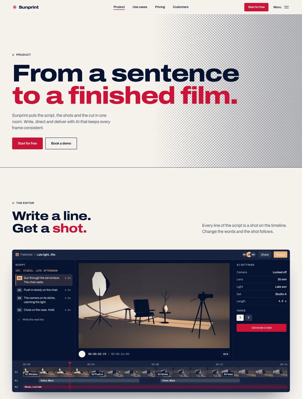 Sunprint, Product page