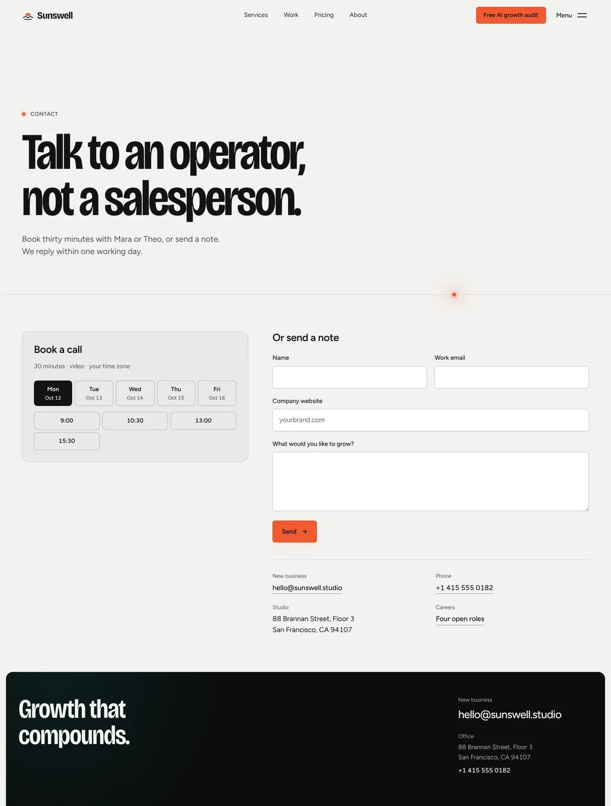 Sunswell, Contact page