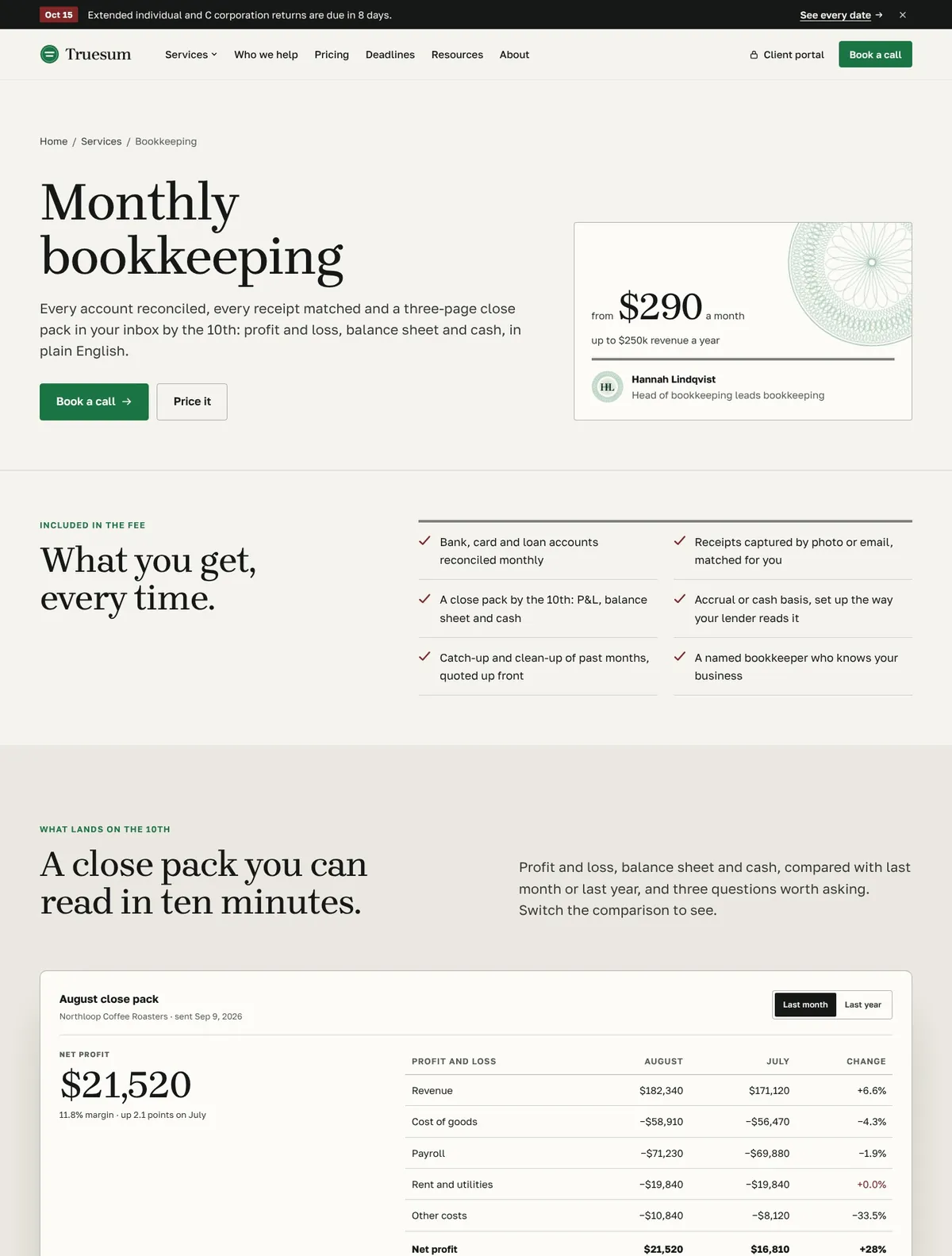 Truesum, Bookkeeping page