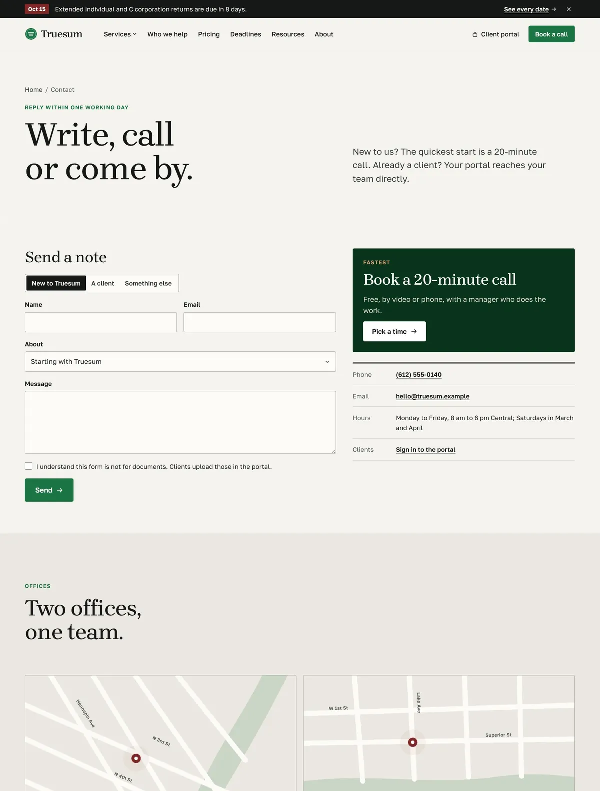 Truesum, Contact page
