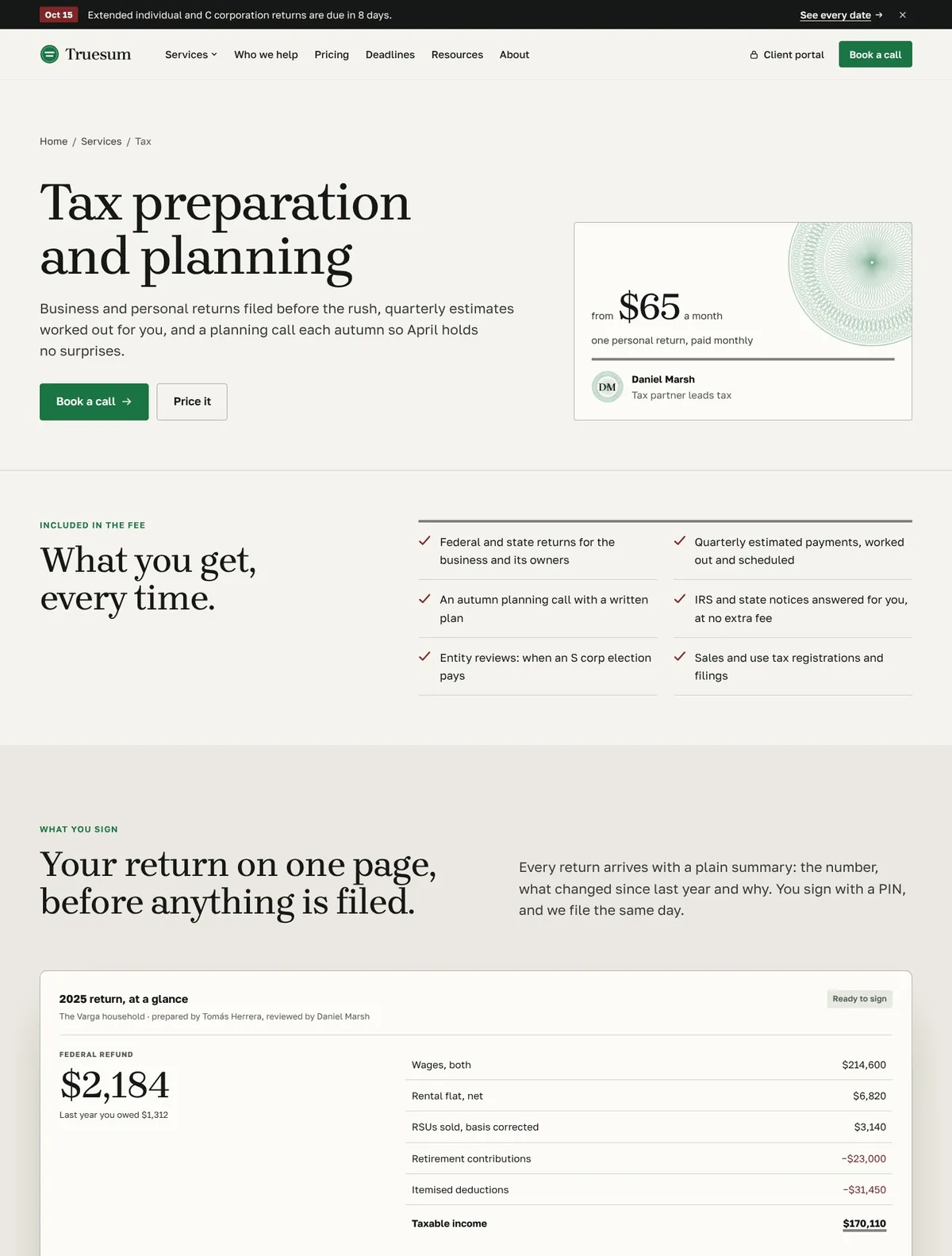 Truesum, Tax page