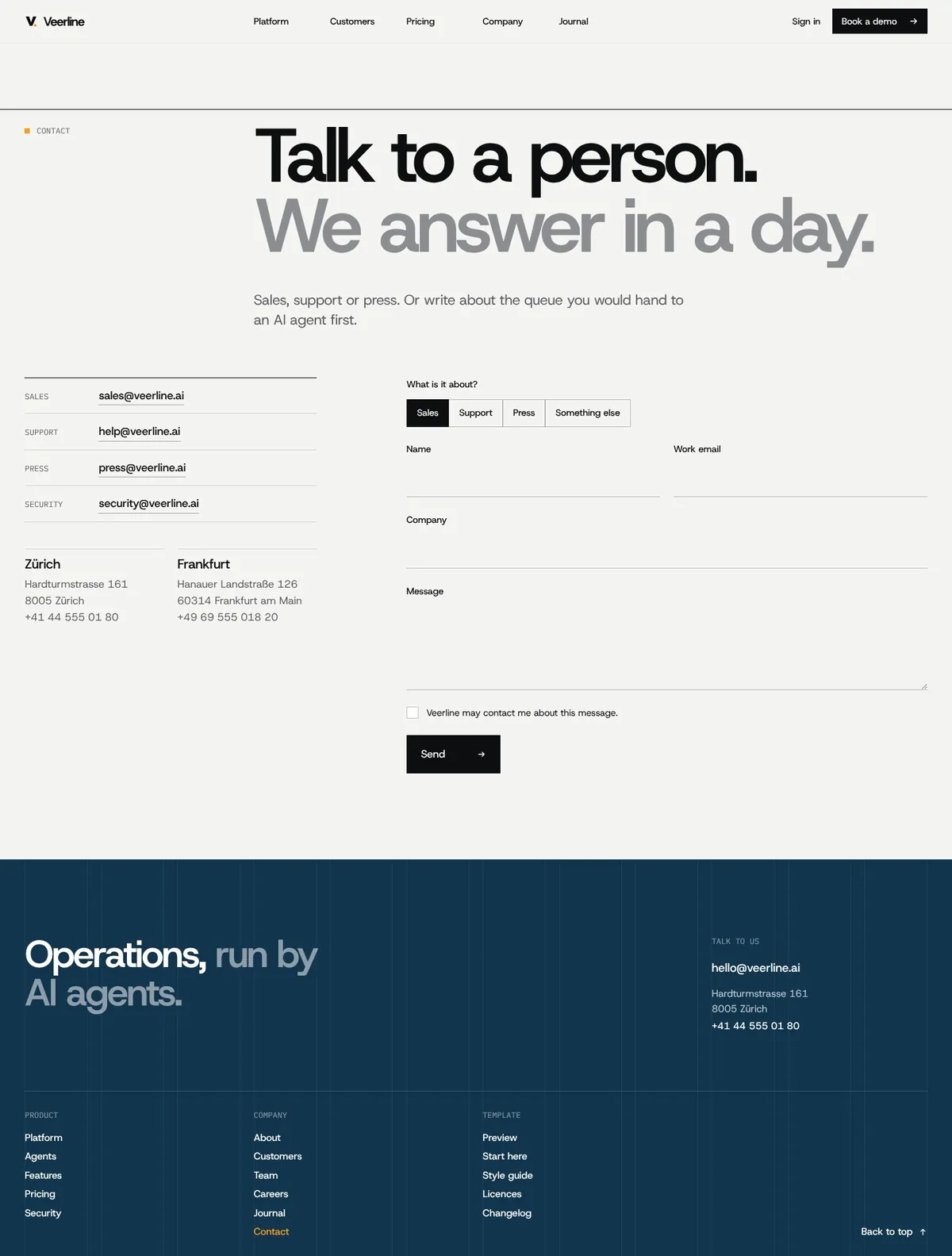 Veerline, Contact page