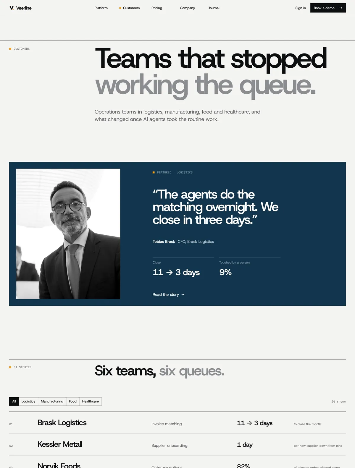 Veerline, Customers page