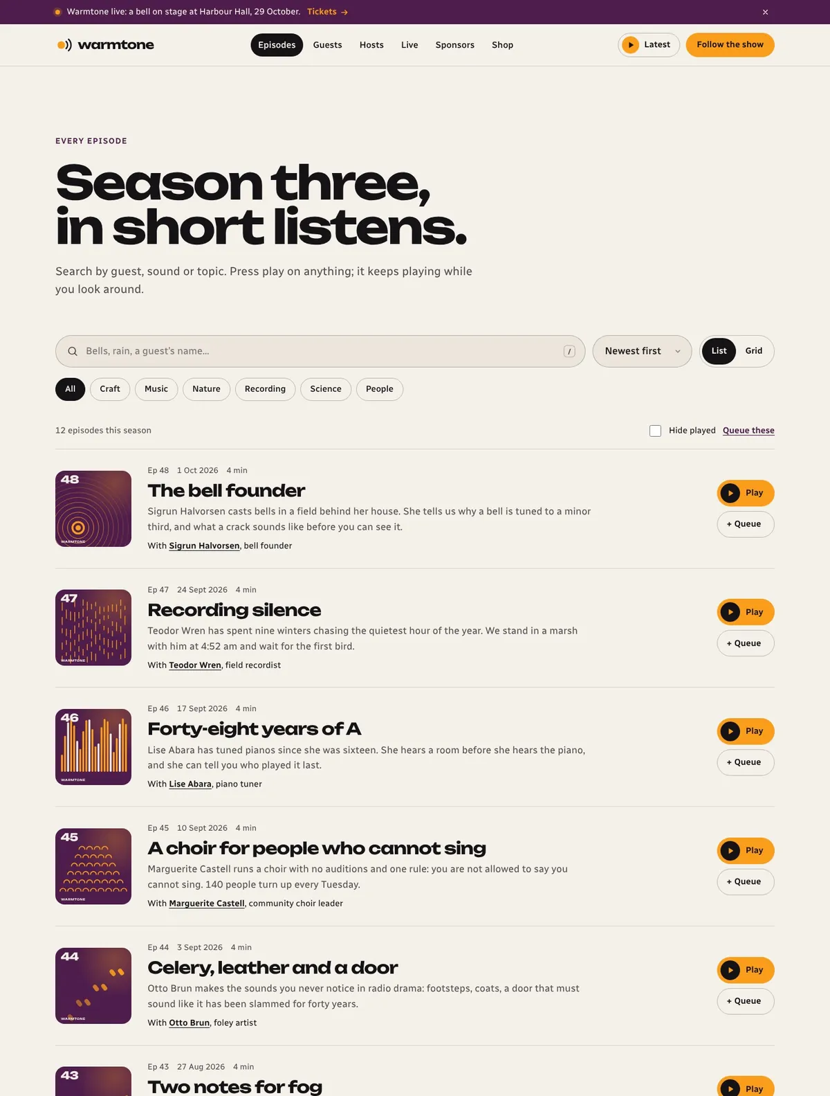 Warmtone, Episodes page