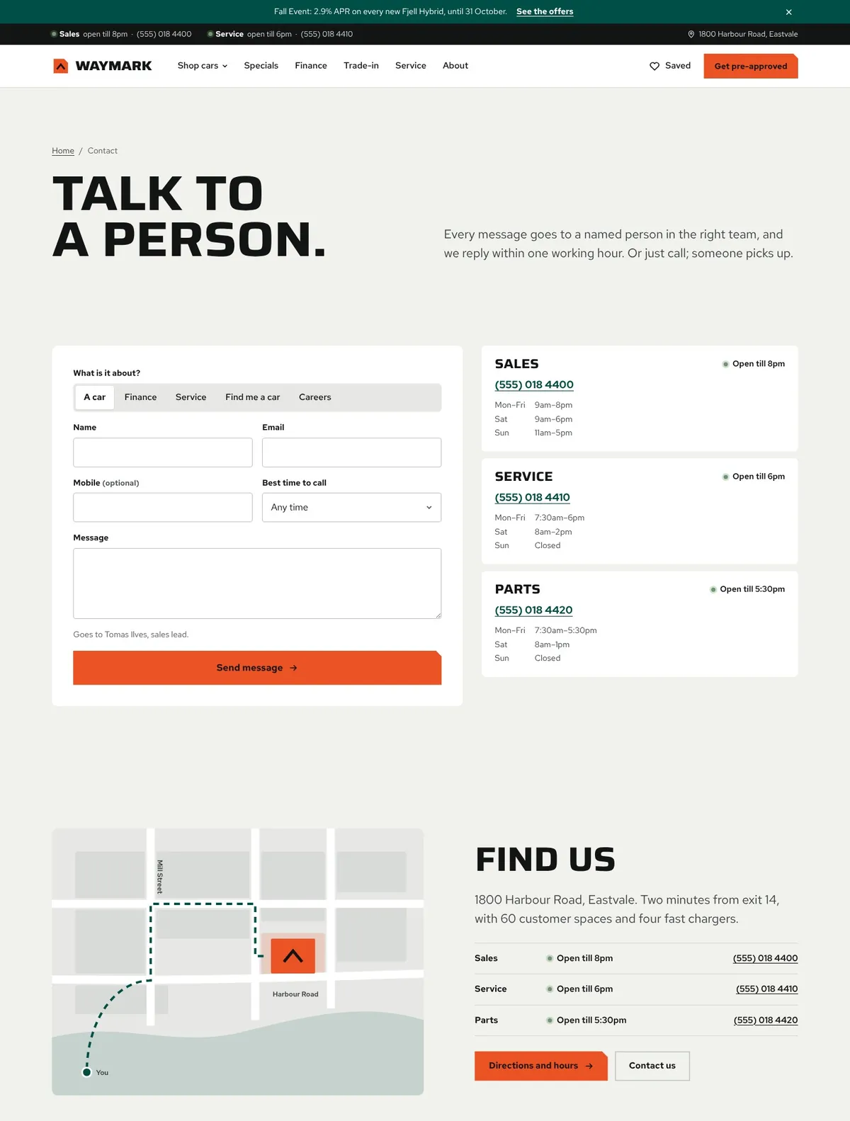 Waymark, Contact page