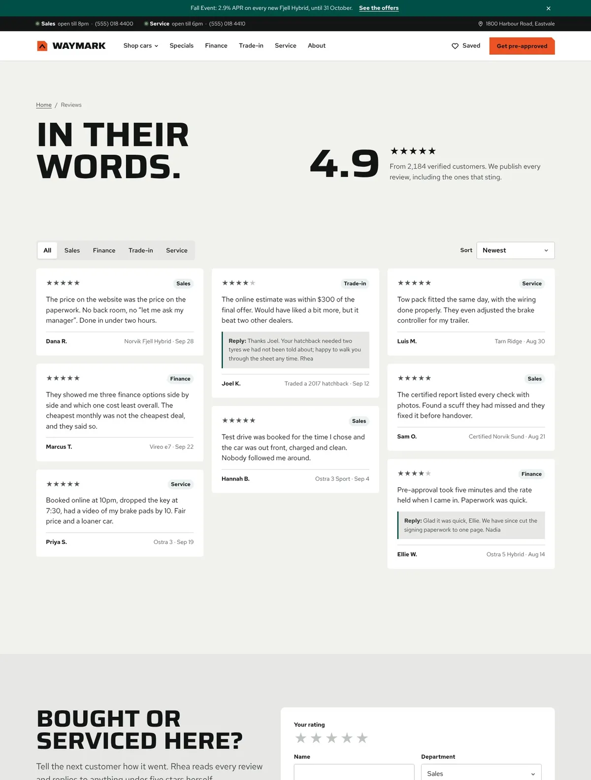 Waymark, Reviews page