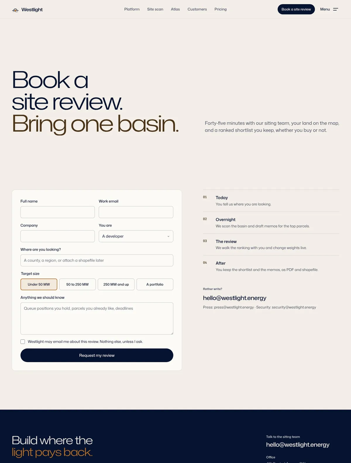 Westlight, Contact page