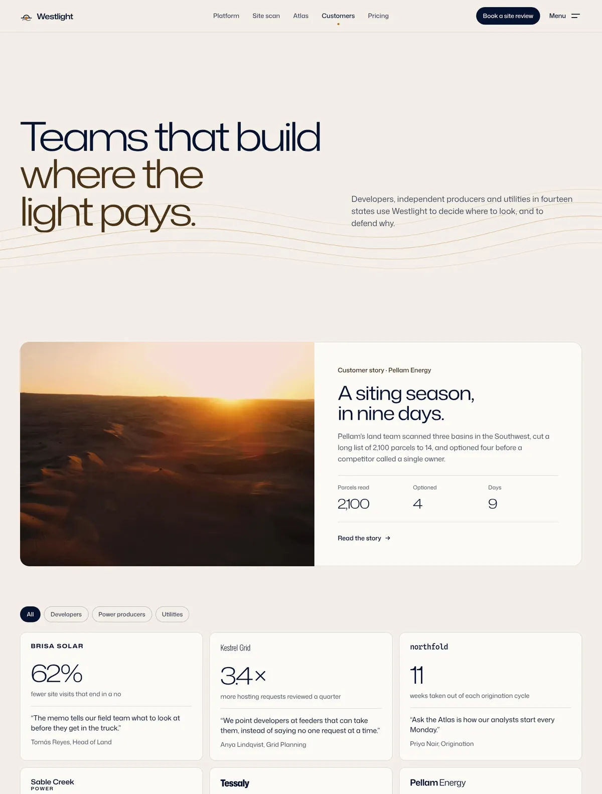 Westlight, Customers page