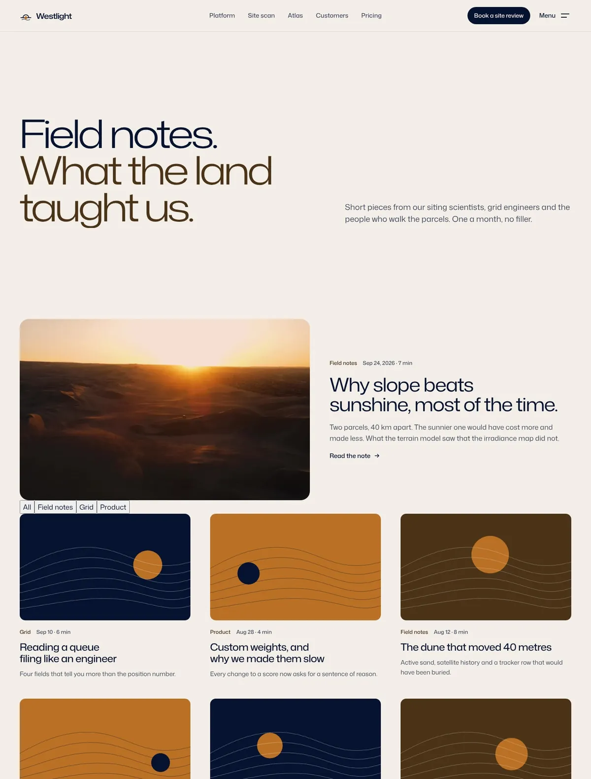 Westlight, Field notes page