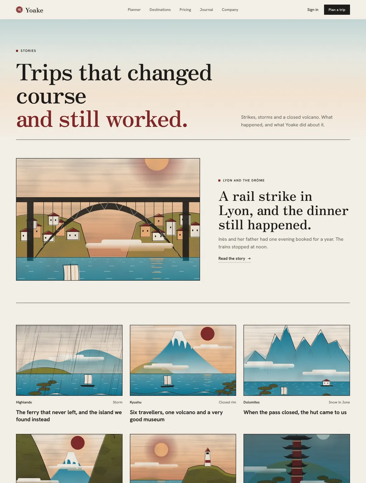 Yoake, Stories page